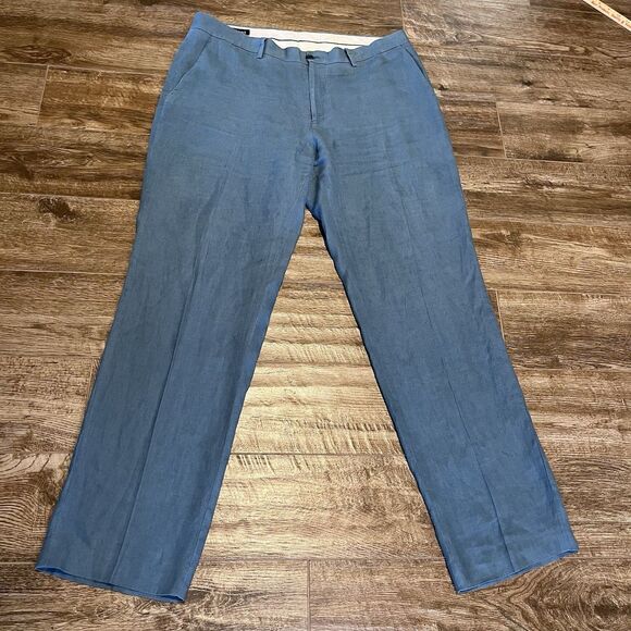 Paul Frederick Other - Paul Frederick Pants Men 36 Blue 100% Linen Career Casual Beach Tailored Fit